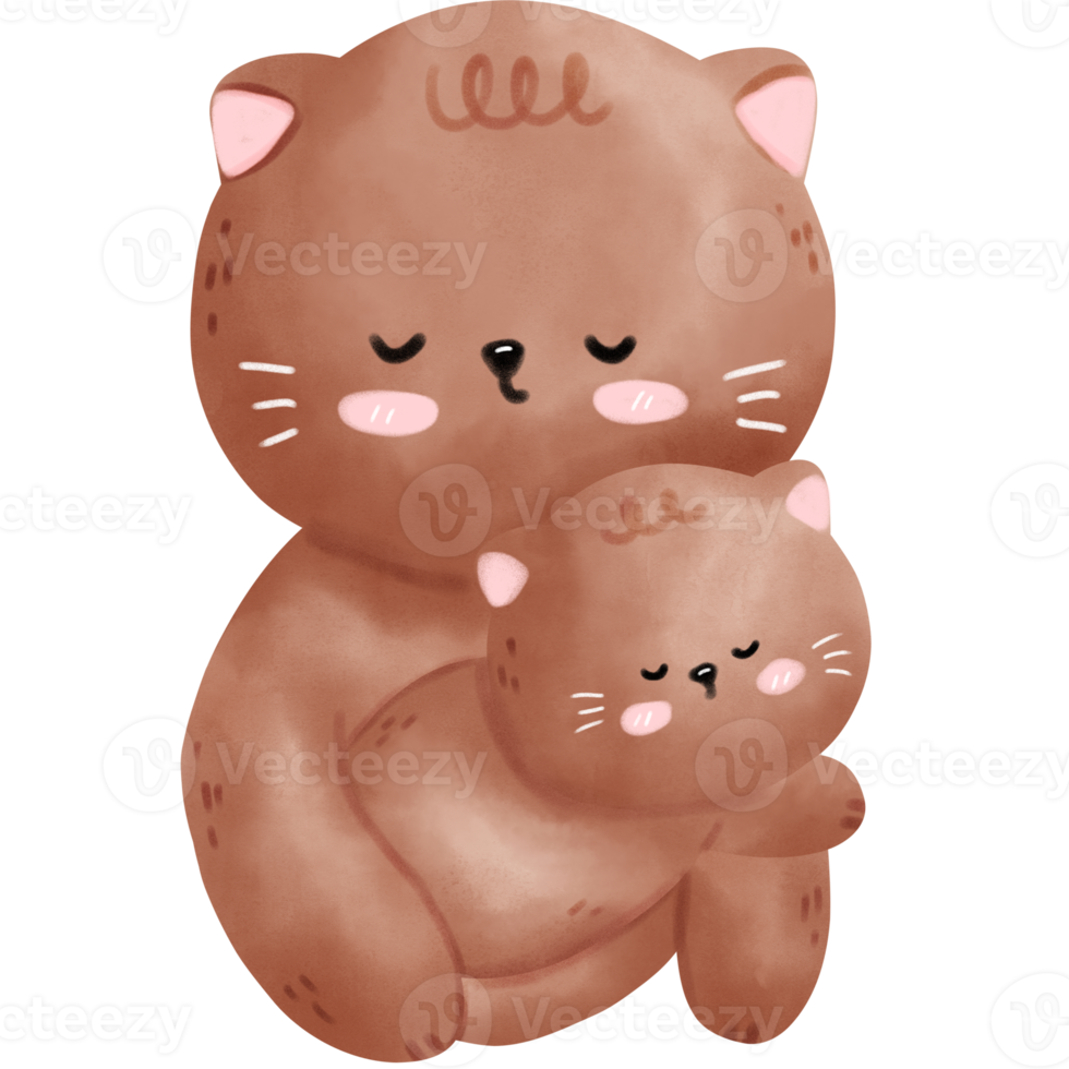 Watercolor mom and kid cats png