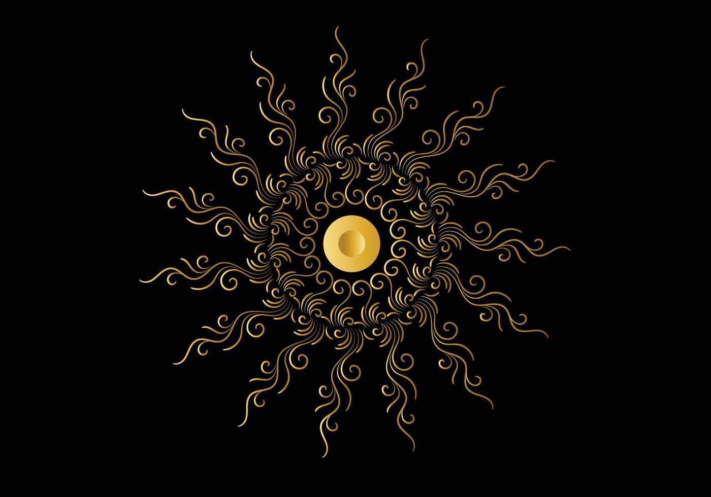 Golden frame with ornament in circle on black background. Luxury gold mandala, hand draw design. vector