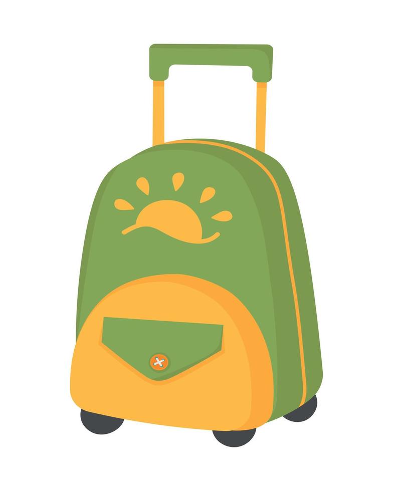 Travel-friendly suitcase with wheels. Doodle flat clipart. All objects are repainted. vector