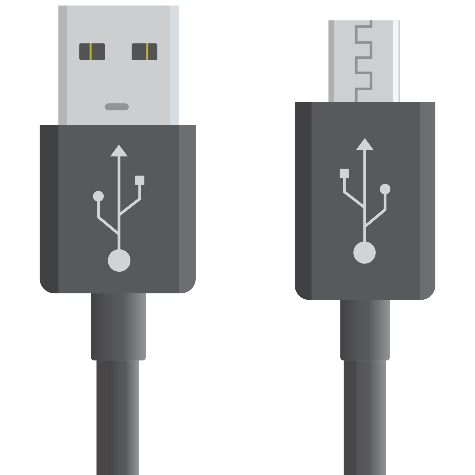 White micro USB cables on blue background. Connectors and sockets for