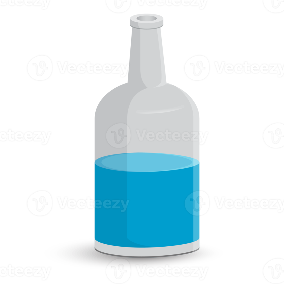 Glass bottle with water on a white background. png