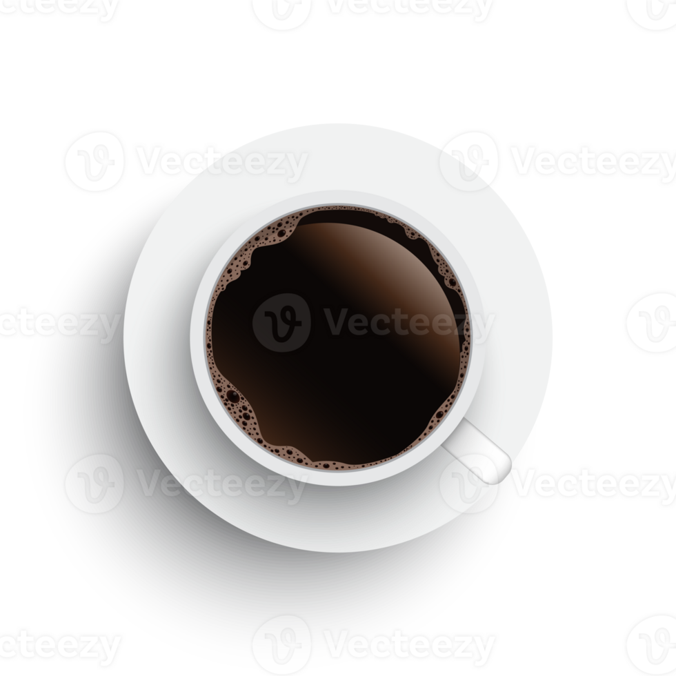 Realistic top view black coffee cup and saucer isolated on white background. illustration png