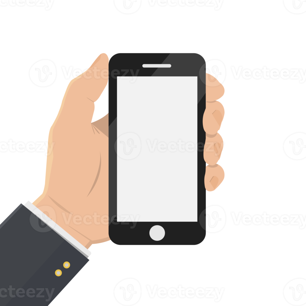 hand, die telefon mit weißem bildschirm hält. leerer Bildschirm. die hand des geschäftsmannes. png