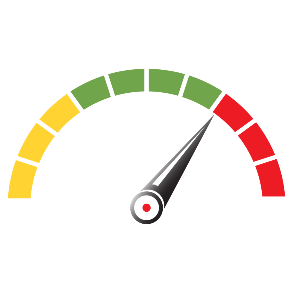 Speedometer or tachometer with arrow. Infographic gauge element. Template for download design. Colorful illustration in flat style. png