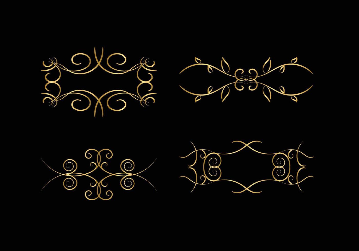 elementos de decoración y adornos dorados sobre fondo negro. ornamento floral vector