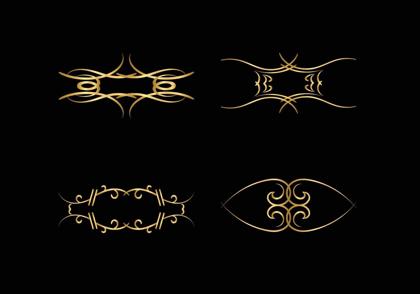 golden Decoration and ornaments elements set on black background. Floral ornament. vector