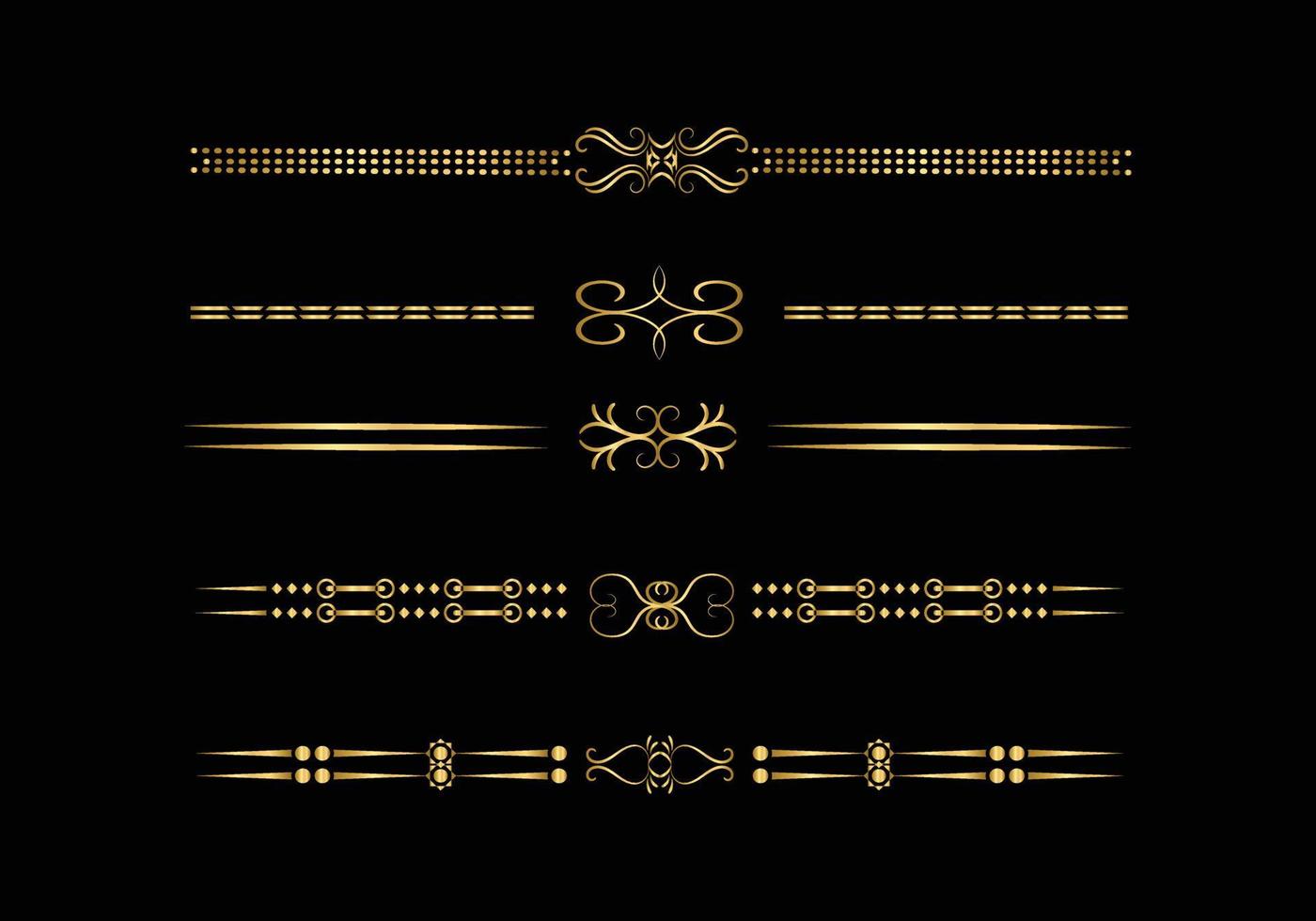 conjunto de divisores dorados y retro de lujo. vector de elementos de diseño caligráfico.