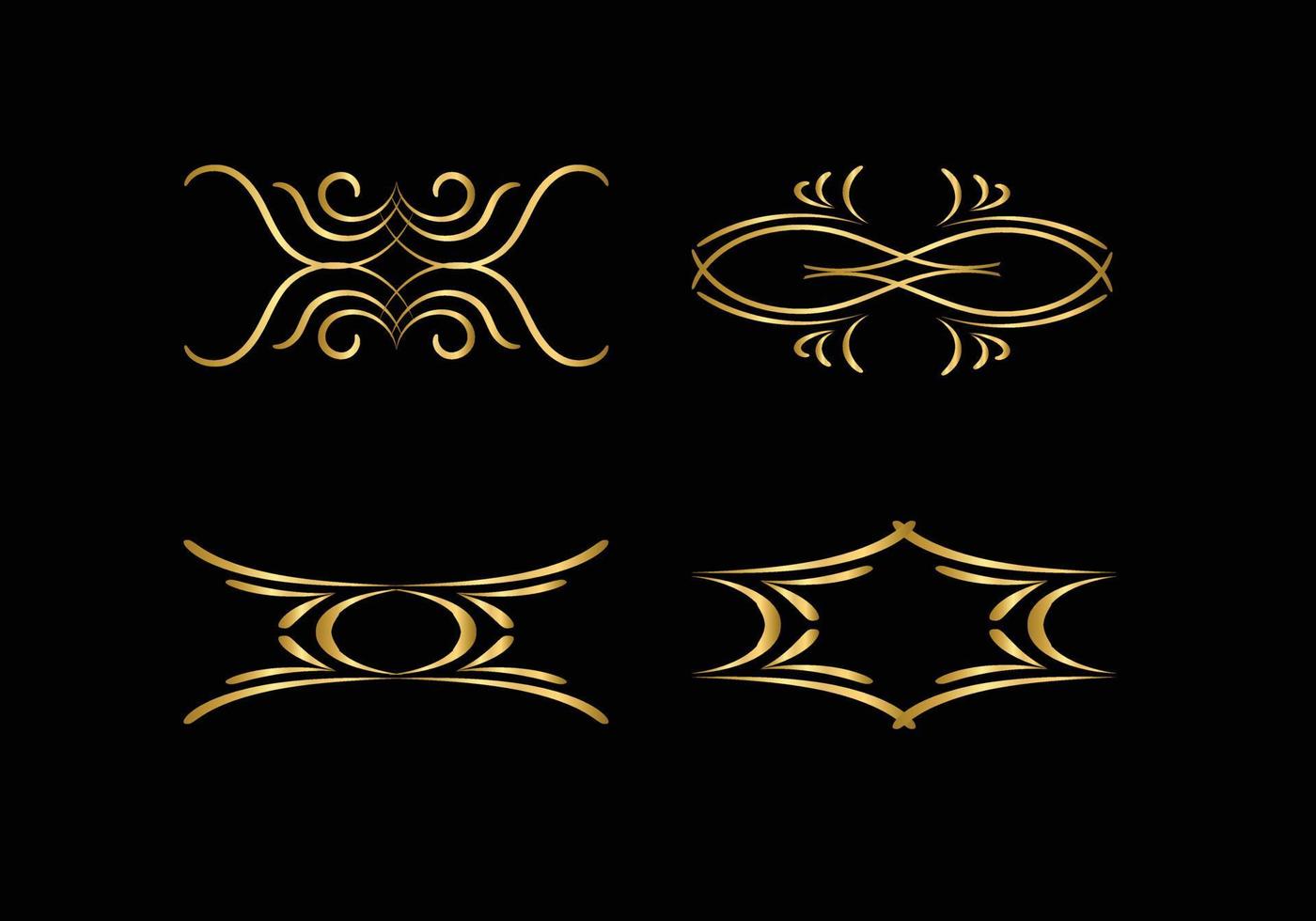 elementos de decoración y adornos dorados sobre fondo negro. ornamento floral vector