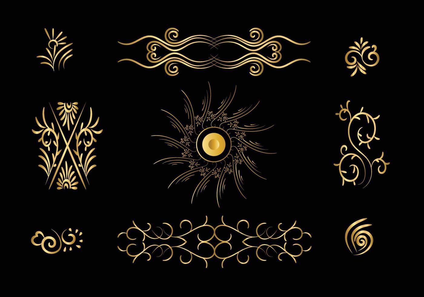 Golden dividers set. Ornamental decorative elements. Vector ornate