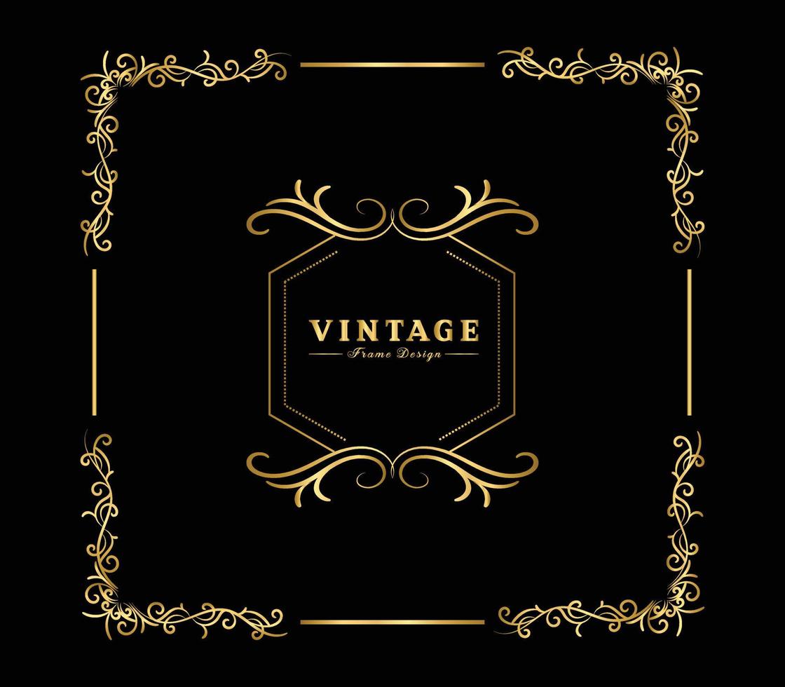 Vintage flourish ornament frame vector gold color for banner, wallpaper, invitation card