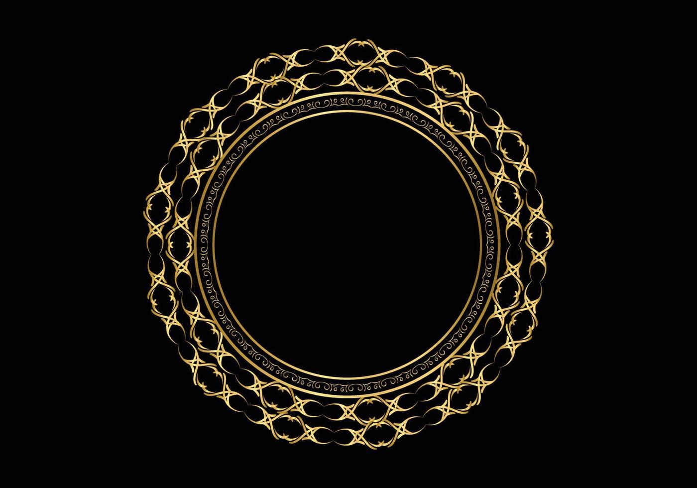 Golden Decorative round frame for design with floral ornament. A template for printing postcards, invitations, books. gold on black background. vector