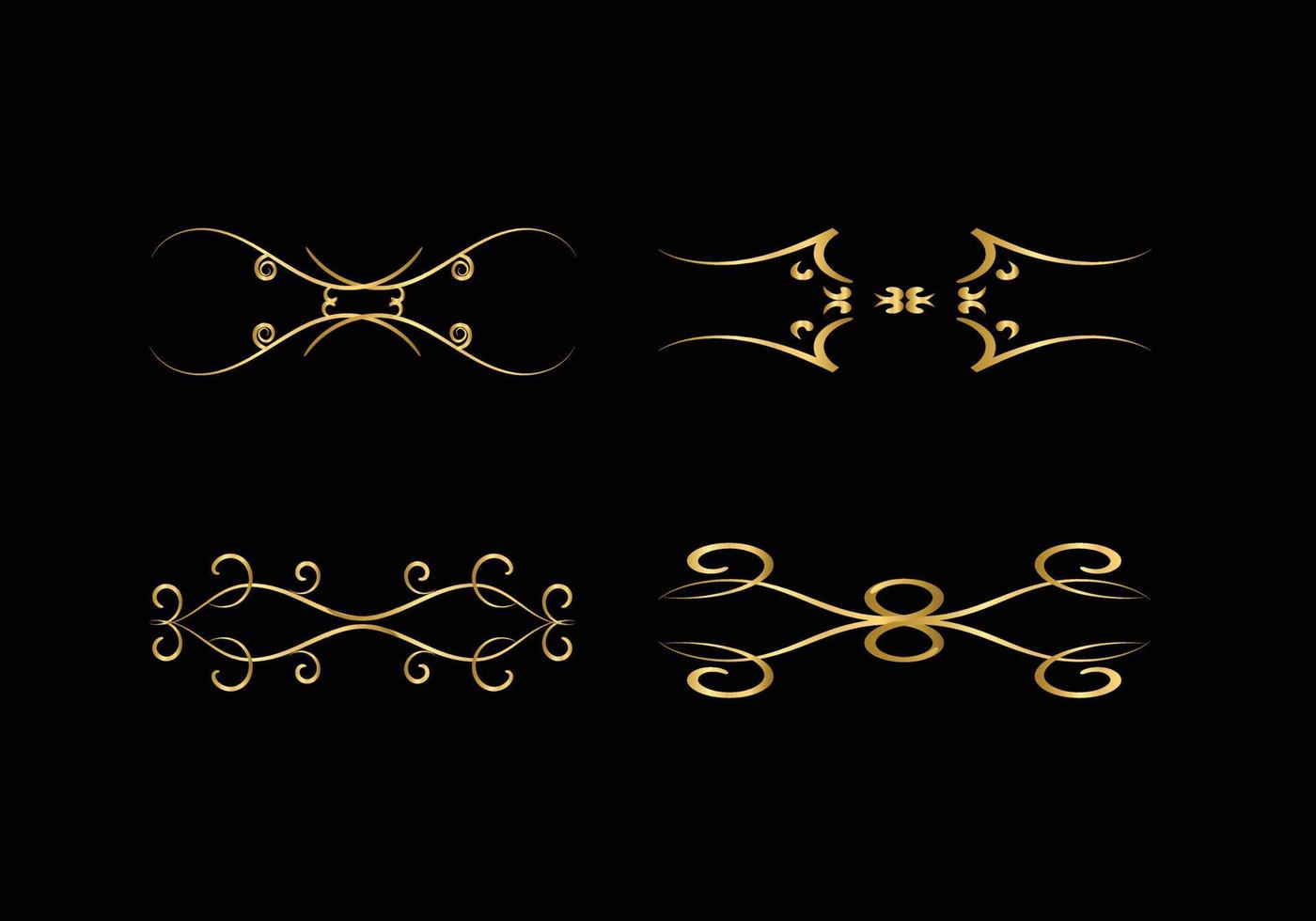 golden Decoration and ornaments elements set on black background. Floral ornament. vector