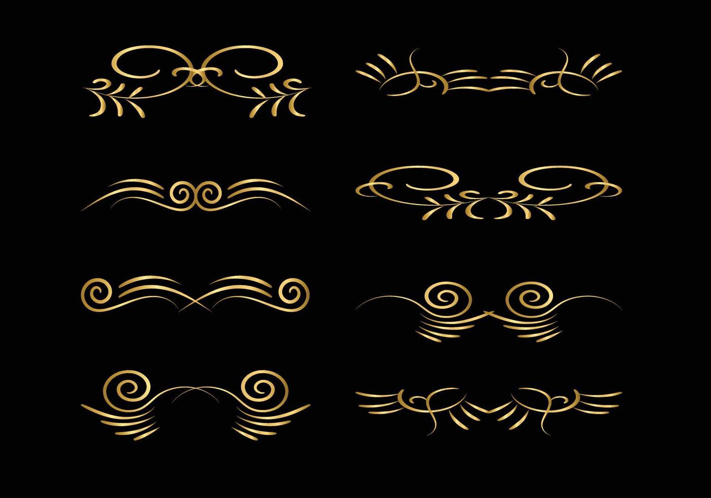 elementos de decoración y adornos dorados sobre fondo negro. ornamento floral vector