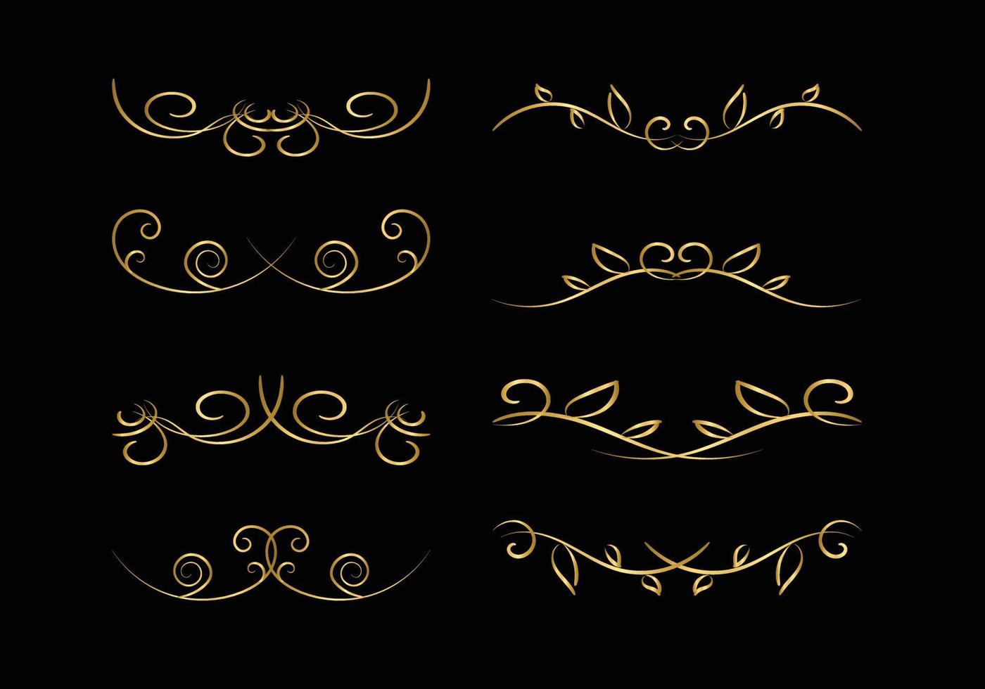 golden Decoration and ornaments elements set on black background. Floral ornament. vector