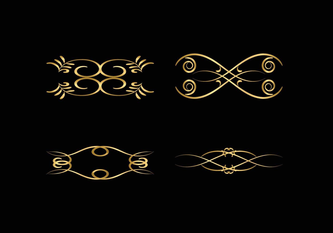 elementos de decoración y adornos dorados sobre fondo negro. ornamento floral vector