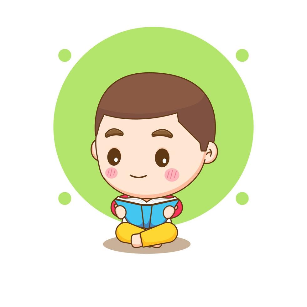 Cute boy reading a book cartoon character vector