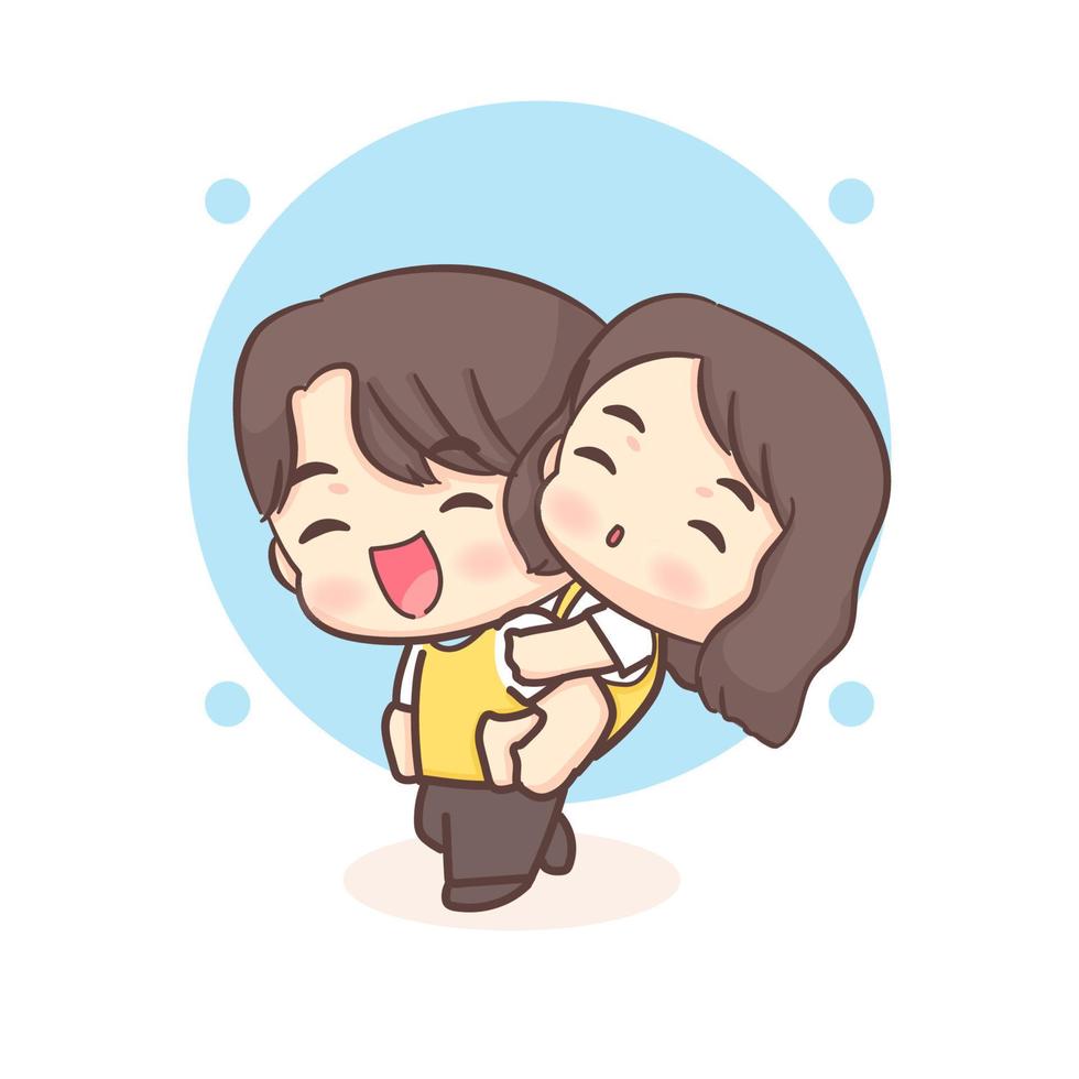 Cute Boy Giving His Girlfriend a Piggy Back Ride. Happy valentine chibi  lovers couple cartoon character. 9390036 Vector Art at Vecteezy