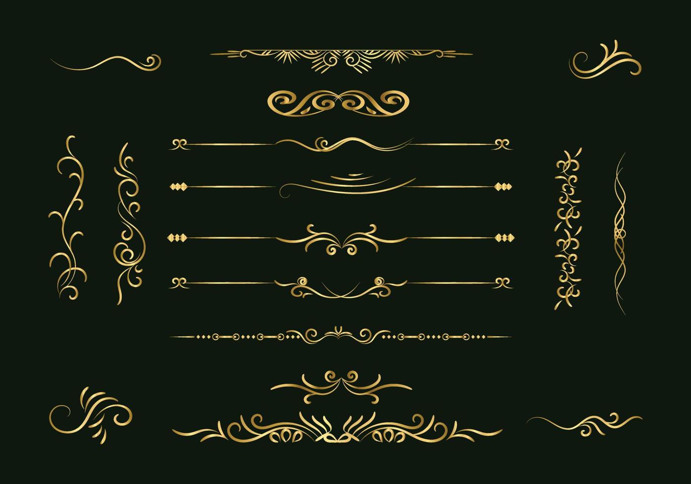 Golden dividers set. Ornamental decorative elements. Vector ornate elements design. Gold flourishes. Decorative calligraphic divider and border for vignette scrapbook ornament.