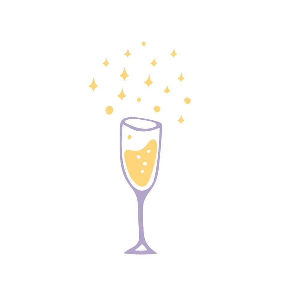 wineglass with champagne icon. hand drawn doodle style. , minimalism. holiday, party new year birthday holiday vector