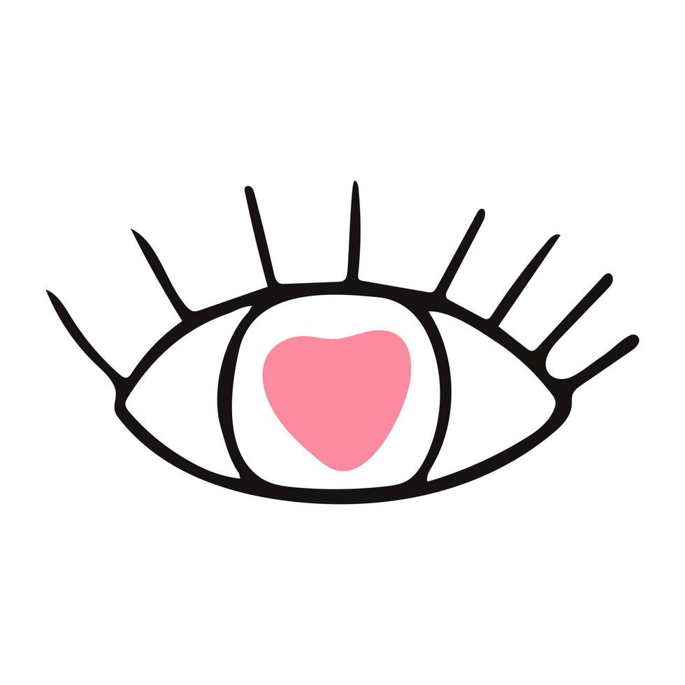 eye with heart hand drawn. . icon, sticker decor poster vector