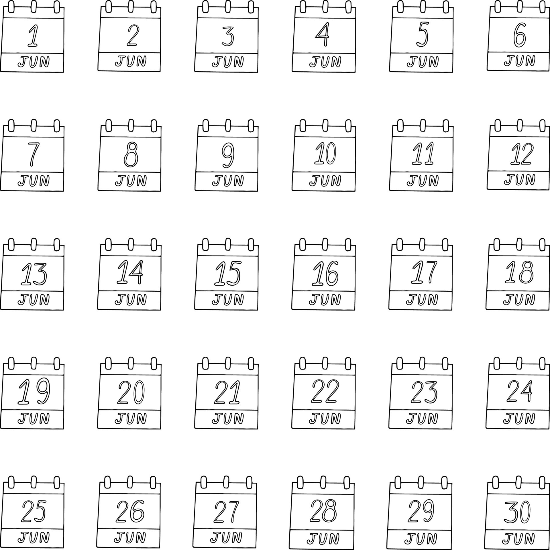 June Month Calendar Set Page Hand Drawn In Doodle Style Minimalism june-month-calendar-set-page-hand-drawn-in-doodle-style-minimalism