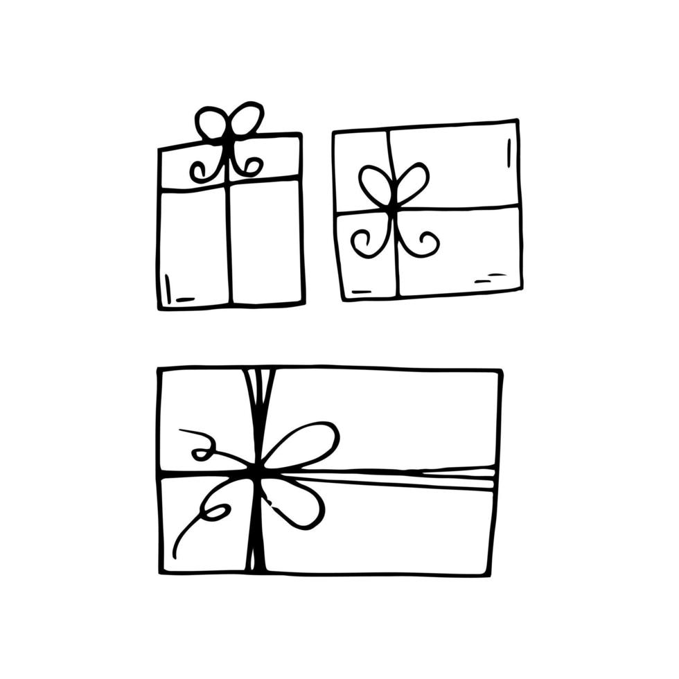 gift box set with string and bow hand drawn in doodle style. illustration for holiday decor vector