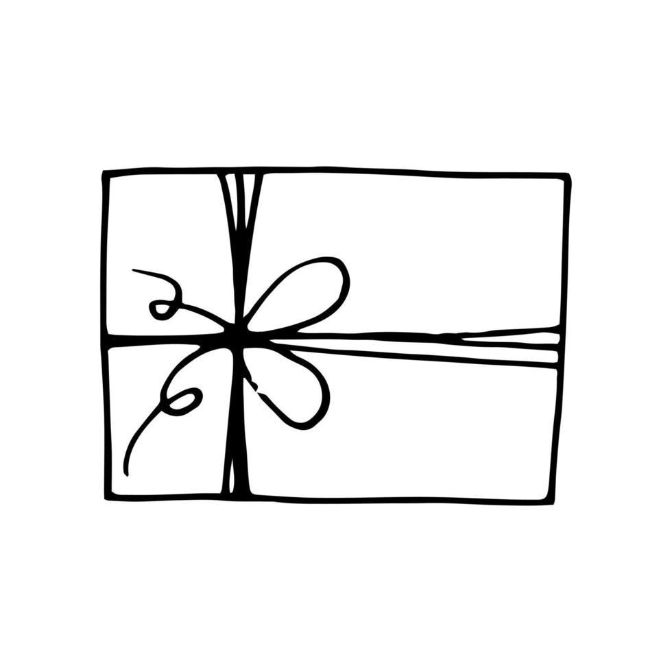 gift box with string and bow hand drawn in doodle style. illustration for holiday decor vector