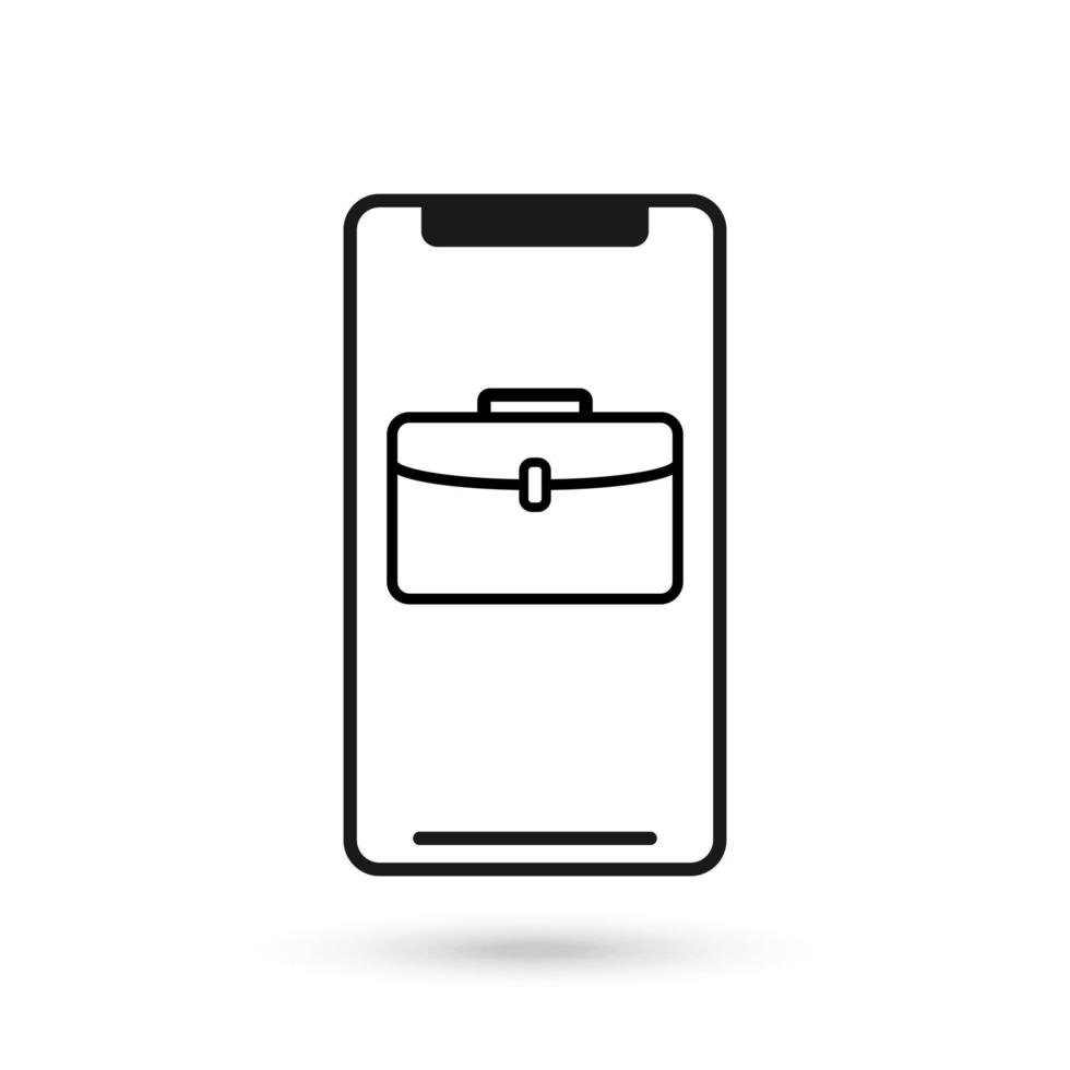 Mobile phone flat design with business bag icon. vector