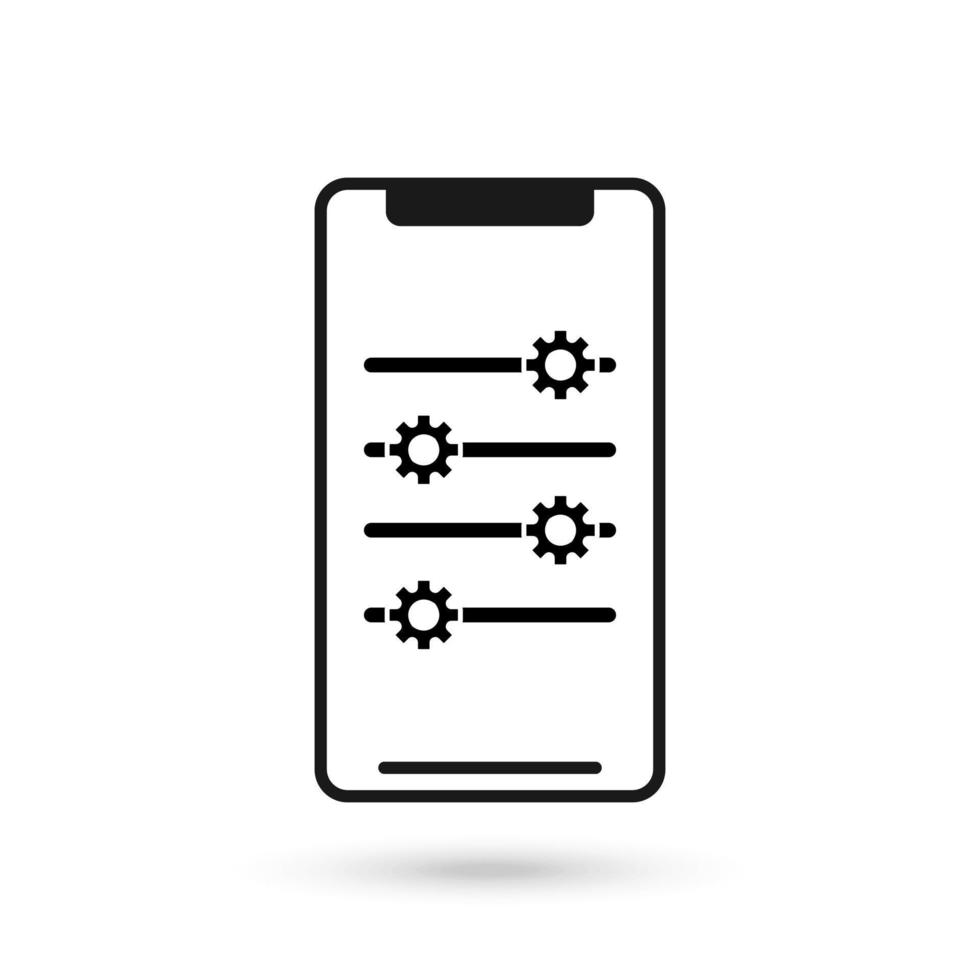 Mobile phone flat design with setting icon. vector