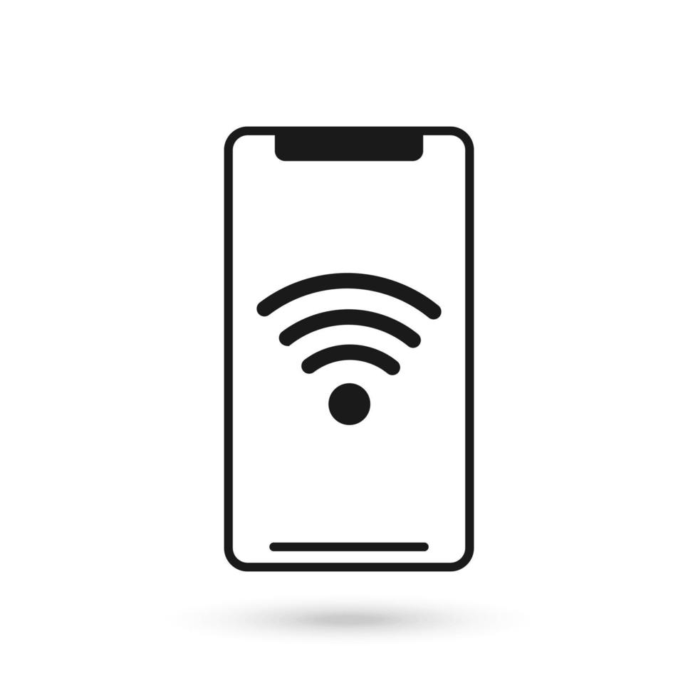 Mobile phone flat design with wireless signal icon. vector