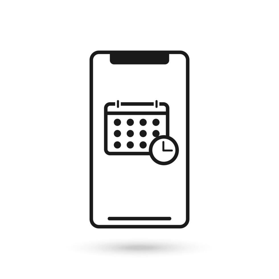 Mobile phone flat design with calendar and clock sign. vector