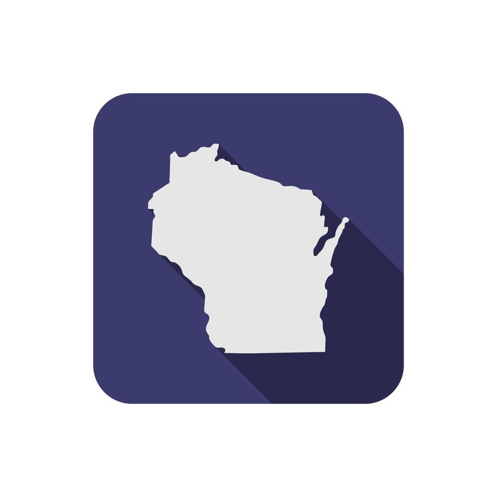 Cuadrado del mapa del estado de Wisconsin con una larga sombra vector