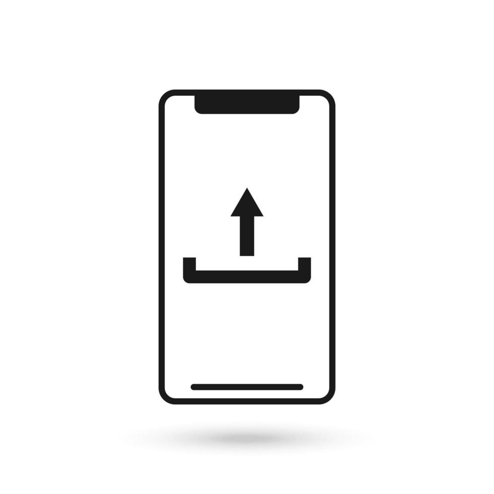 Mobile phone flat design with upload icon sign. vector