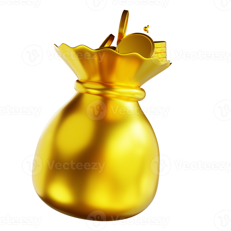 3D illustration golden common coin bag png