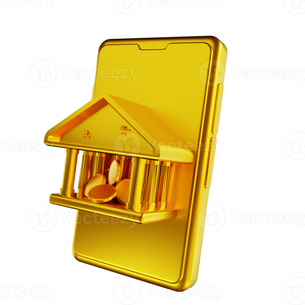 3D illustration golden security mobile banking png