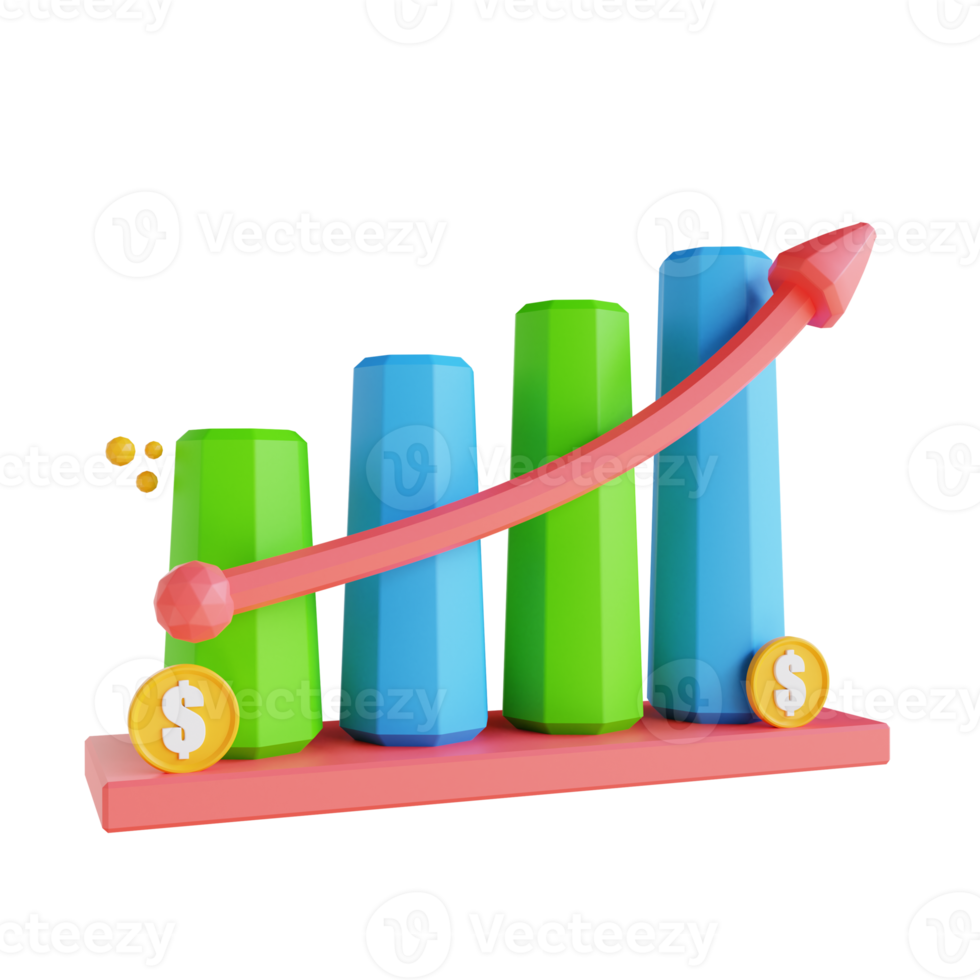 3D illustration low poly graph up png