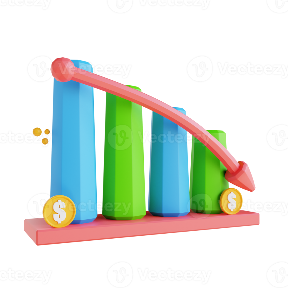 3D illustration low poly graph down png