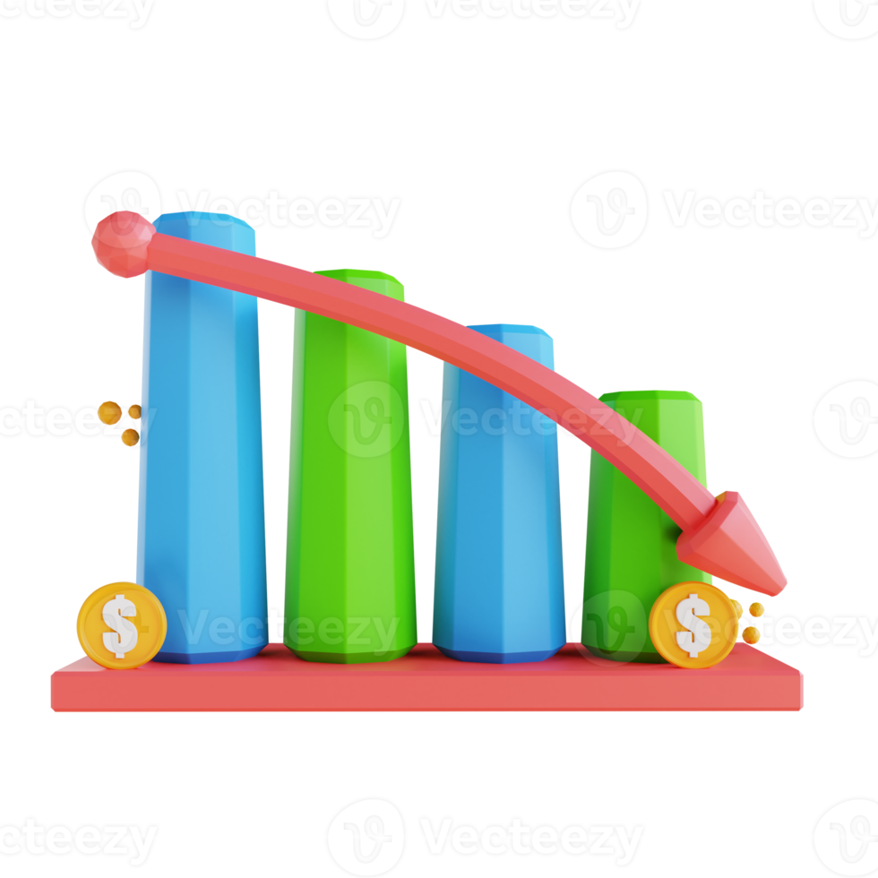 3D illustration low poly graph down png