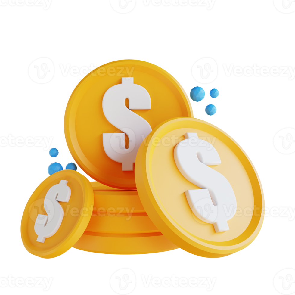 3D illustration low poly coin pile png