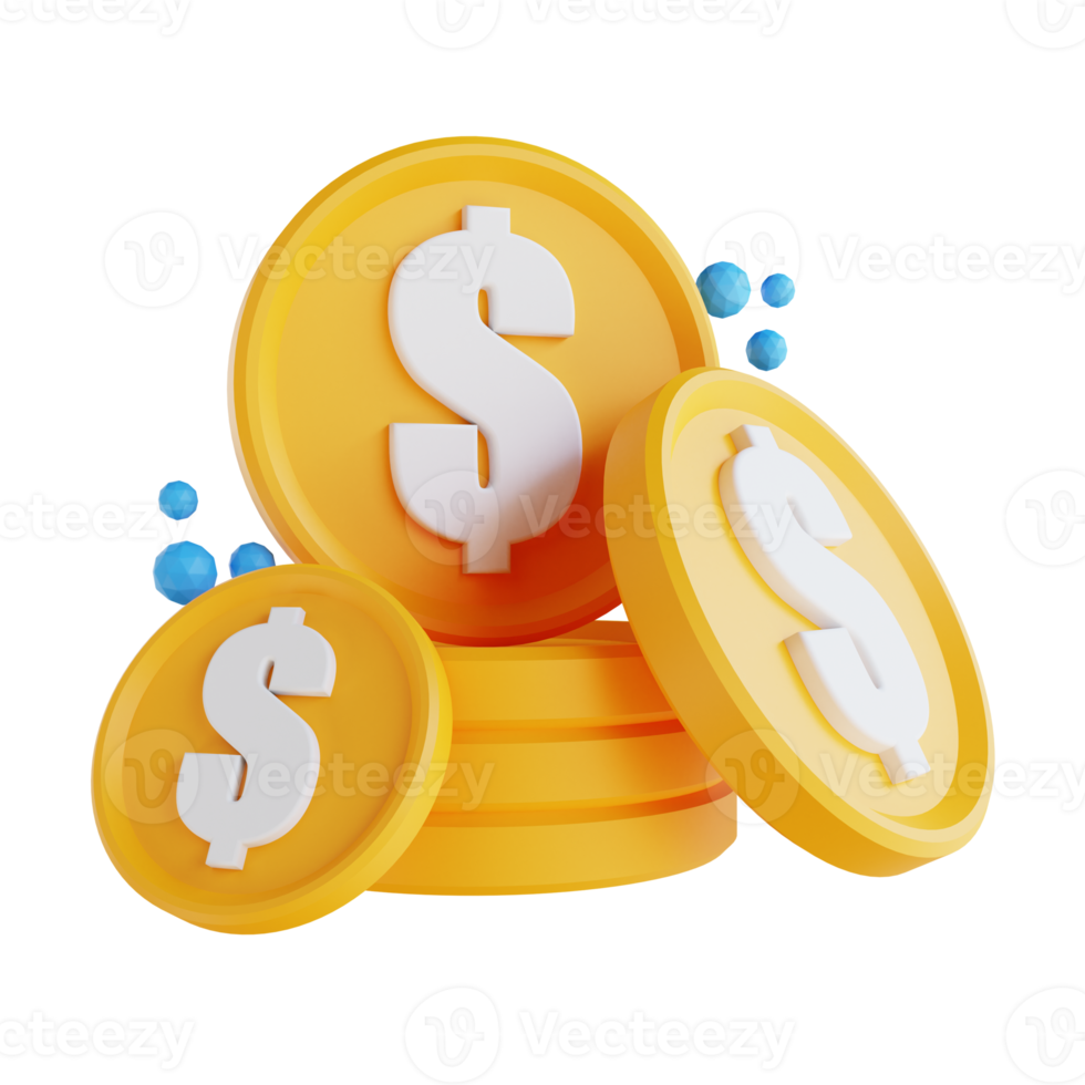 3D illustration low poly coin pile png