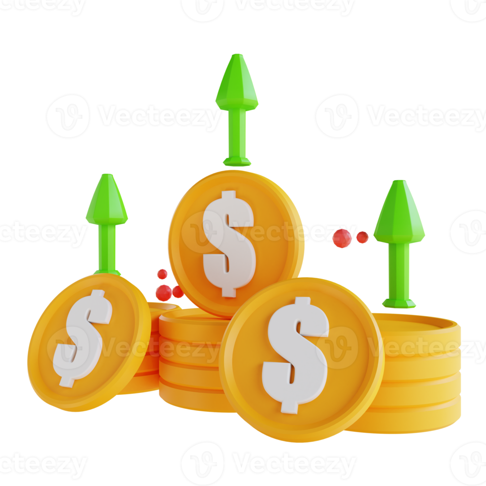 3D illustration low poly coin graph up png