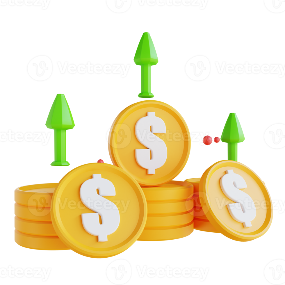 3D illustration low poly coin graph up png
