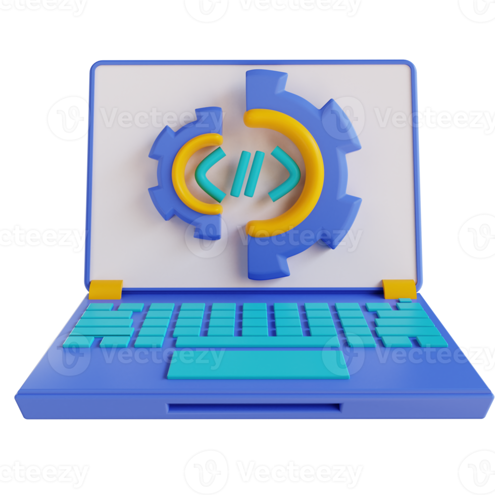 3D illustration code laptop settings png
