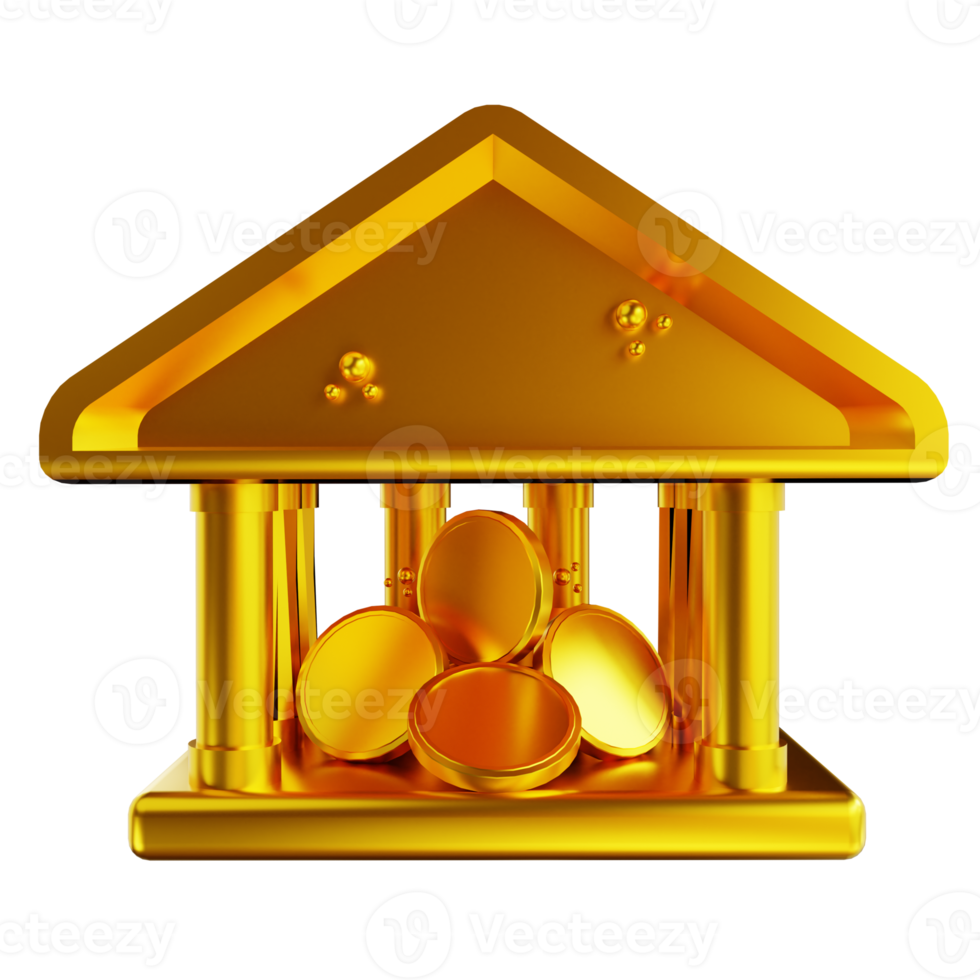 3D illustration golden general bank and coin png