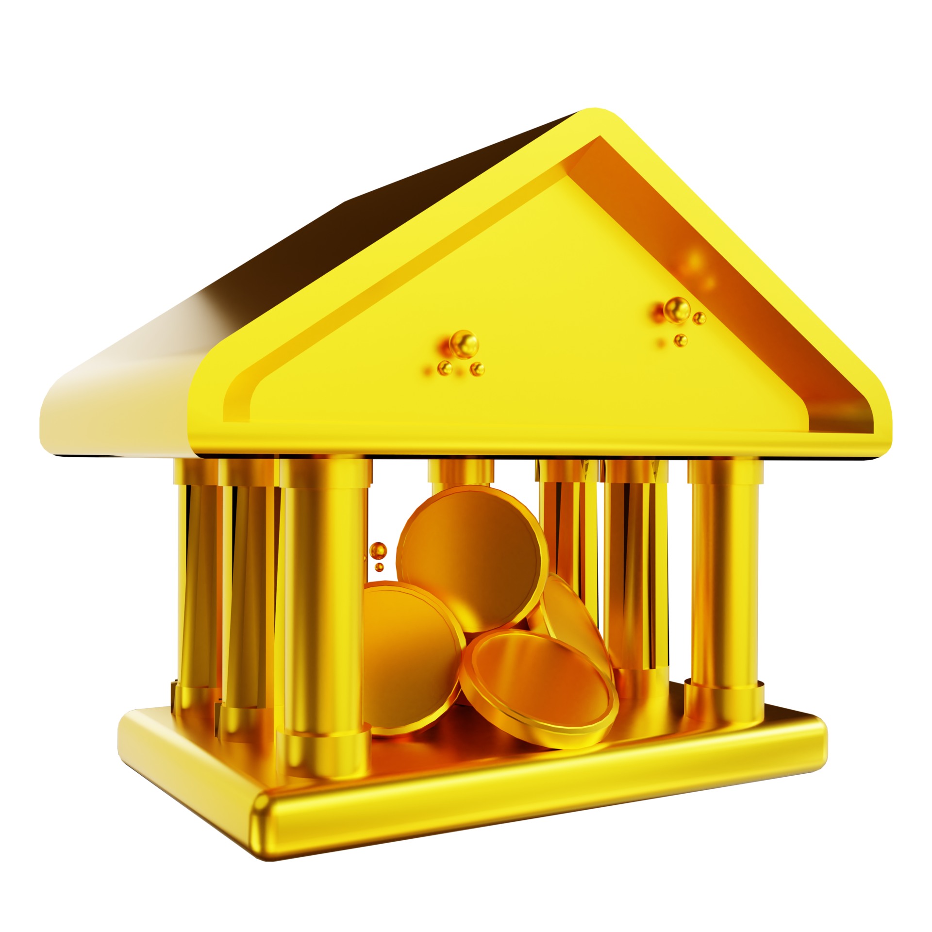 3D Illustration Golden General Bank And Coin 9390761 PNG isometric-house-with-coin-20008457-png