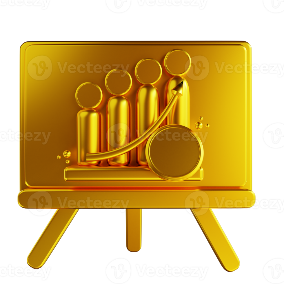 3D illustration golden general coin presentation graph up png