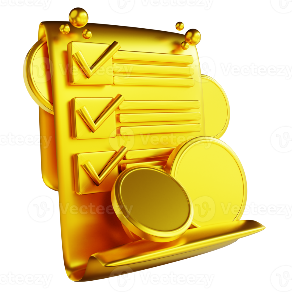 3D illustration golden general coin and checklist png