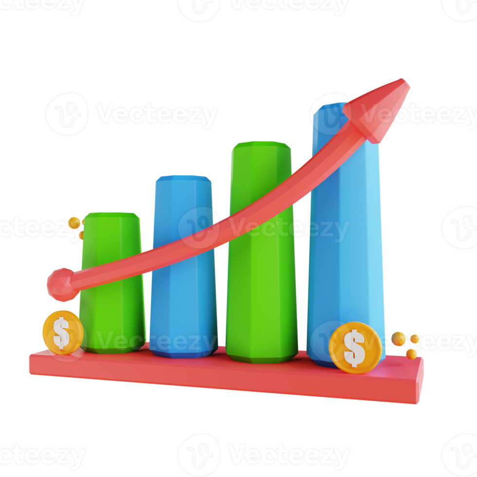 3D illustration low poly graph up png