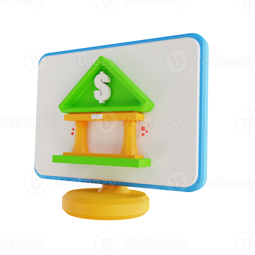 3D illustration low poly computer and banking png