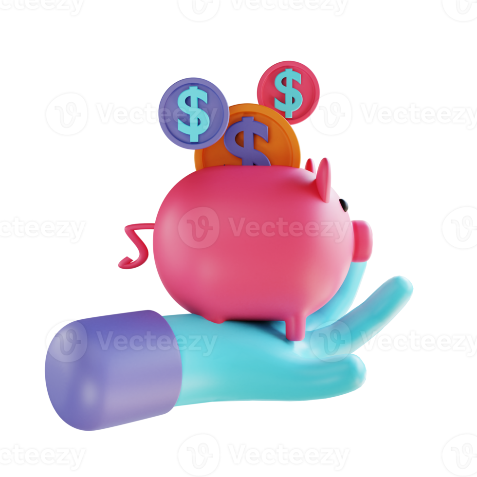 3D illustration piggy bank and hand png